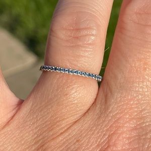 14KT WHITE GOLD HALF ETERNITY BLUE SAPPHIRE RING